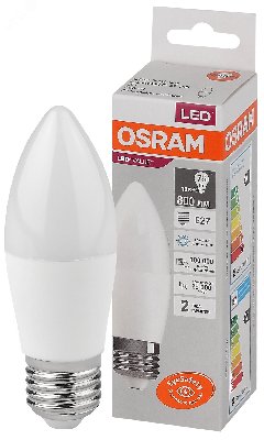 Лампа светодиодная LED 10 Вт E27 6500К 800Лм свеча 220 В (замена 75Вт) OSRAM