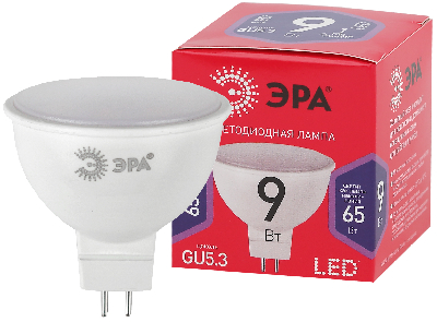 Лампа светодиодная LED MR16-9W-865-GU5.3 R  (диод, софит, 9Вт, хол, GU5.3) (10/100/3600) ЭРА