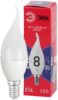 Лампа светодиодная LED BXS-8W-865-E14 R (диод, свеча на ветру, 8Вт, хол, E14) (10/100/2800)