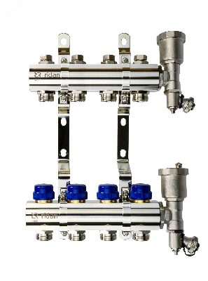 Коллекторная группа FHF-4R set 4 контура 1' х 3/4' c воздухоотводчиками и кронштейнами