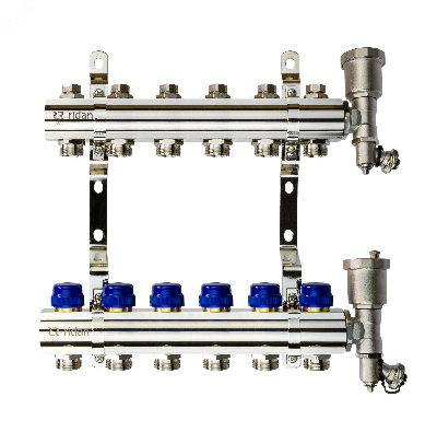 Коллекторная группа FHF-6R set 6 контуров 1' х 3/4' c воздухоотводчиками и кронштейнами