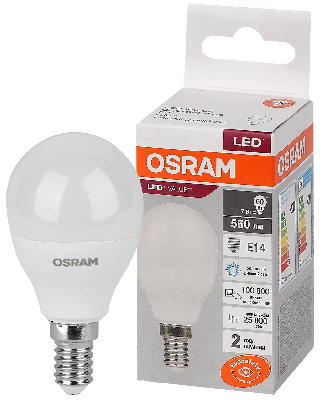 Лампа светодиодная LED 7 Вт E14 6500К 560Лм шарик 220 В (замена 60Вт) OSRAM