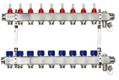 Коллекторная группа SSM-9RF set 9 контуров 1' x 3/4' с расходомерами и кронштейнами