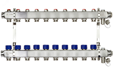 Коллекторная группа SSM-10R set 10 контуров 1' x 3/4' с термостатическими клапанами и кронштейнами