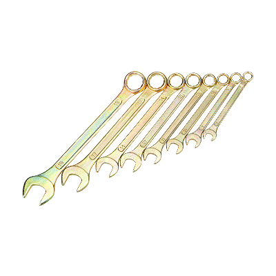 Набор ключей комбинированных (8-11, 13, 14, 17, 19 мм), (упак - 8 шт.), желтый цинк, REXANT