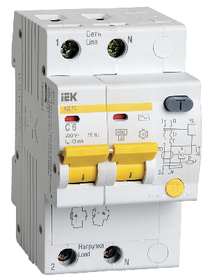Выключатель автоматический дифференциальный АД-12 2п 6А 10мА С