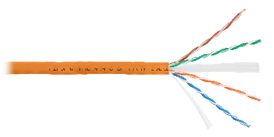 Кабель U/UTP 4 пары, Кат.6 (Класс E), тест по ISO/IEC, 250МГц, одножильный, BC (чистая медь), 23AWG (0,55мм), полимерный материал нг(А)-HF, внутренний, оранжевый, 305м