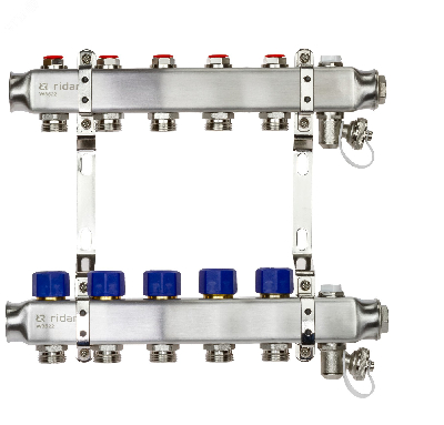 Коллекторная группа SSM-5R set 5 контуров 1' x 3/4' с термостатическими клапанами и кронштейнами