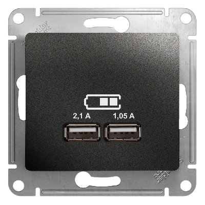 GLOSSA Розетка USB антрацит в рамку 5В/2100мА