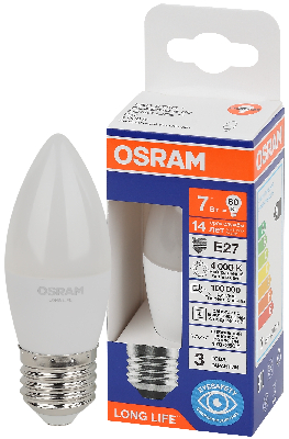 Лампа светодиодная LED 7Вт Е27 4000К 600Лм свеча 220В (замена 60Вт) OSRAM