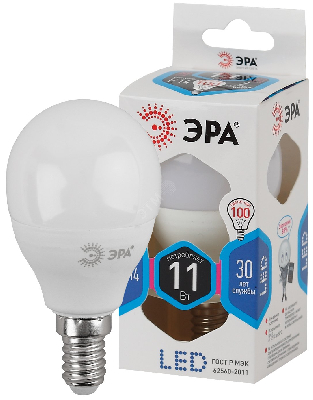 Лампа светодиодная Эра LED P45-11W-840-E14 (диод, шар, 11Вт, нейтр, E14)